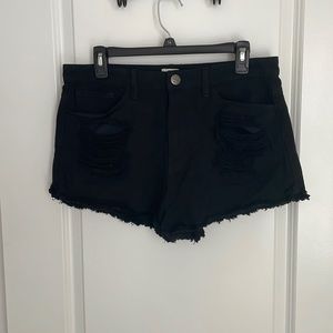 Black High Rise Distressed Shorts